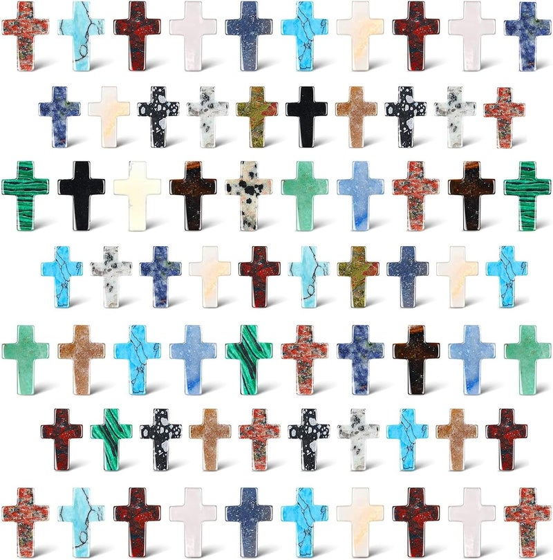 mzfoo 100 Pcs Cross Crystal Stones Bulk 1 Inch Natural Quartz Cross Shaped Worry Stones Charms for Christmas Crafts, Jewelry Making, Healing, Easter, Halloween, and Home Decor Gifts - Image 1